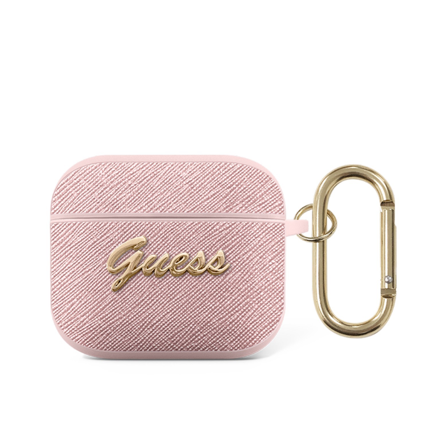 Guess PU Saffiano Case with Script Metal Logo for Airpods 3 - Pink