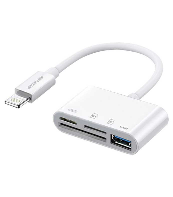 Green Lion 4 in 1 OTG Adapter ( Dual Lightning to SD TF USB ) - White