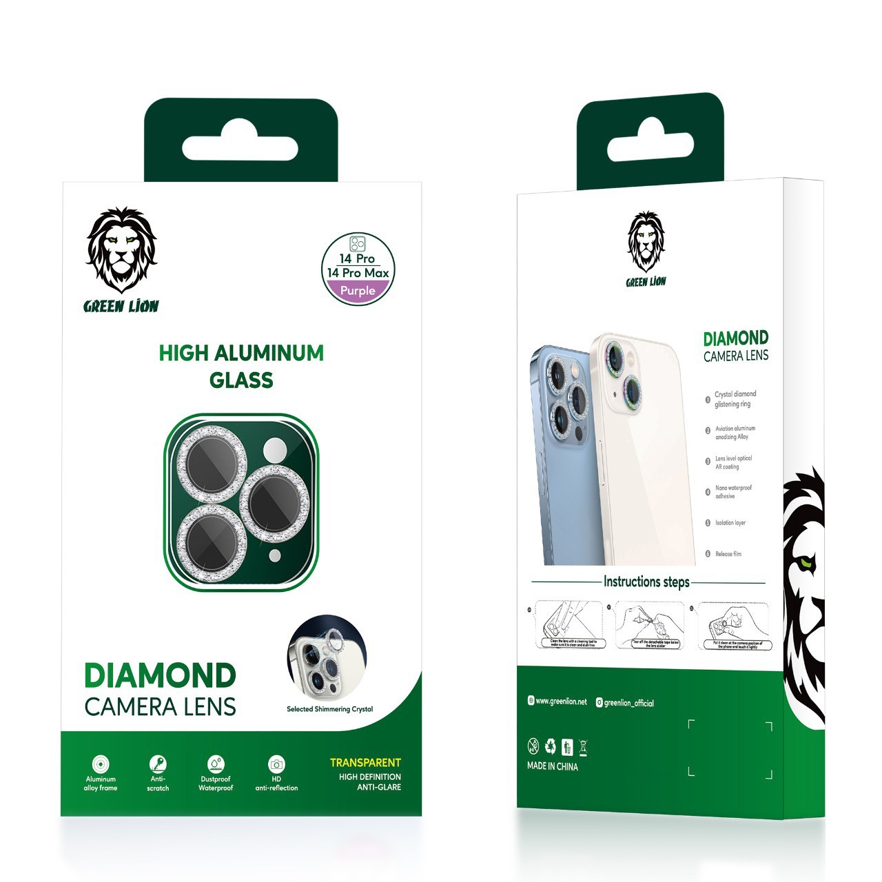 Green Lion Diamond Camera Lens for iPhone 14 Plus / 14 - Purple