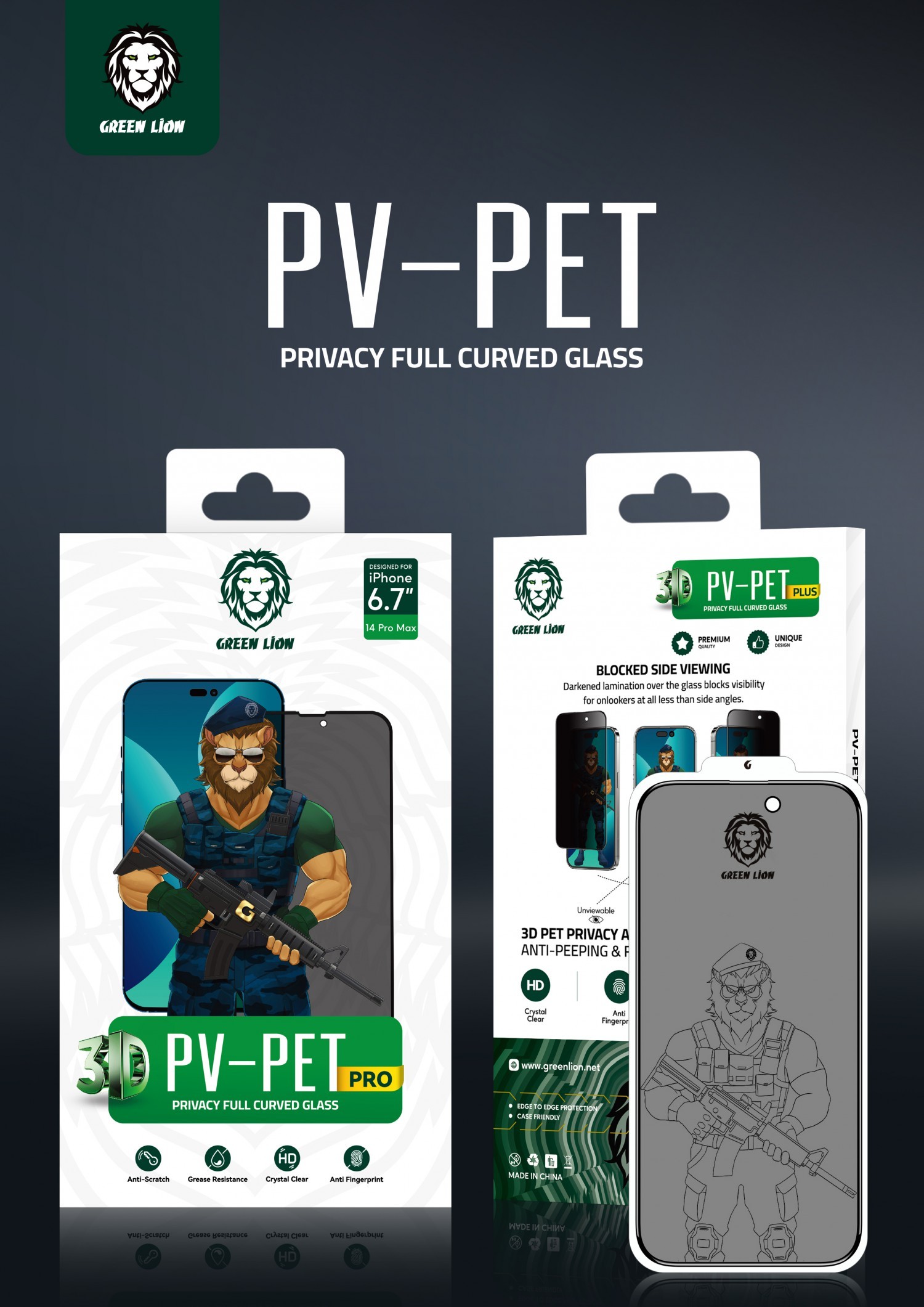 Green 3D PET Privacy Glass Screen Protector for iPhone 13 Pro Max/14 Plus ( 6.7" ) - Bl