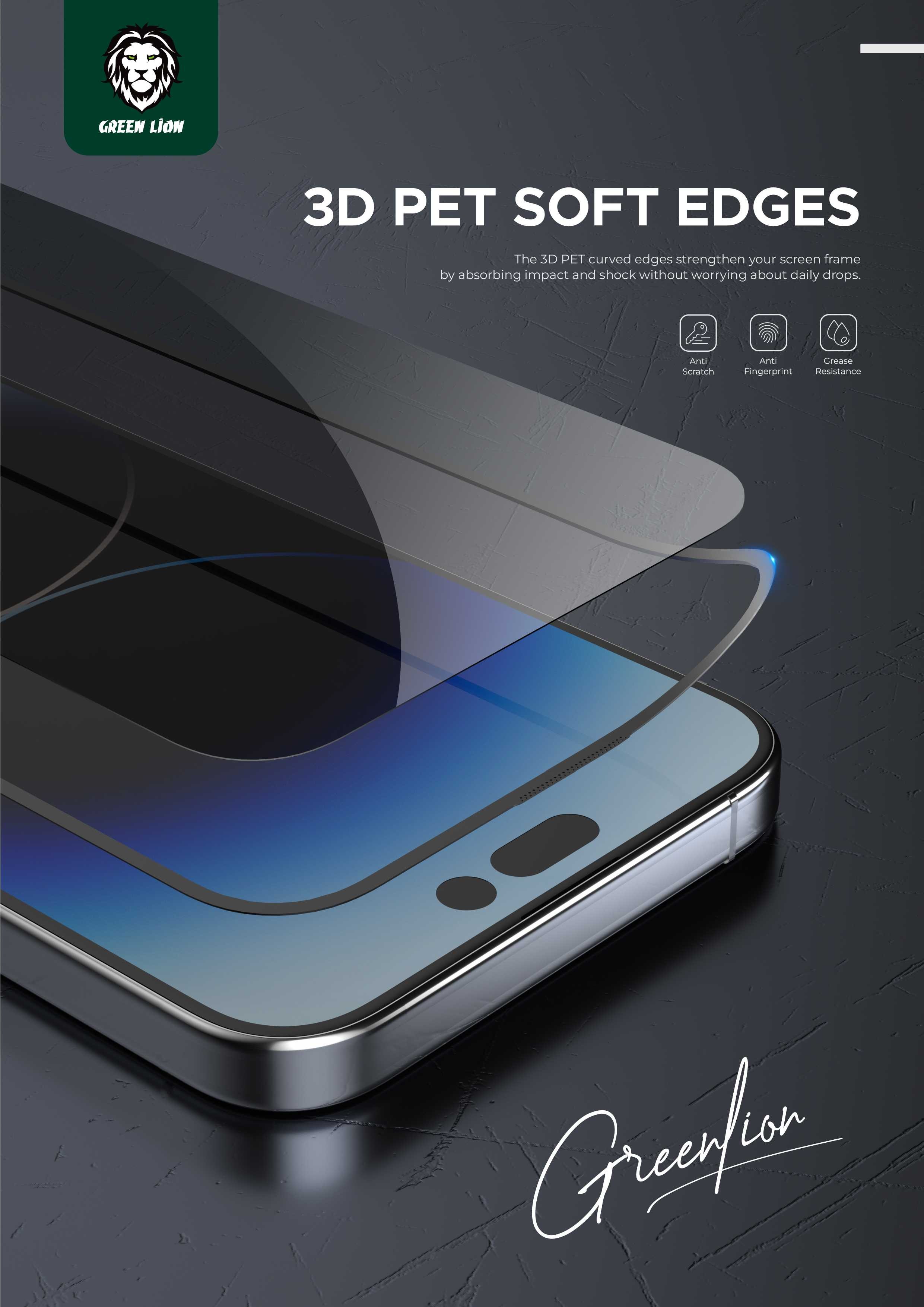 Green Lion 3D PET Pro Privacy Screen Protector for iPhone 15 Pro Max - Black