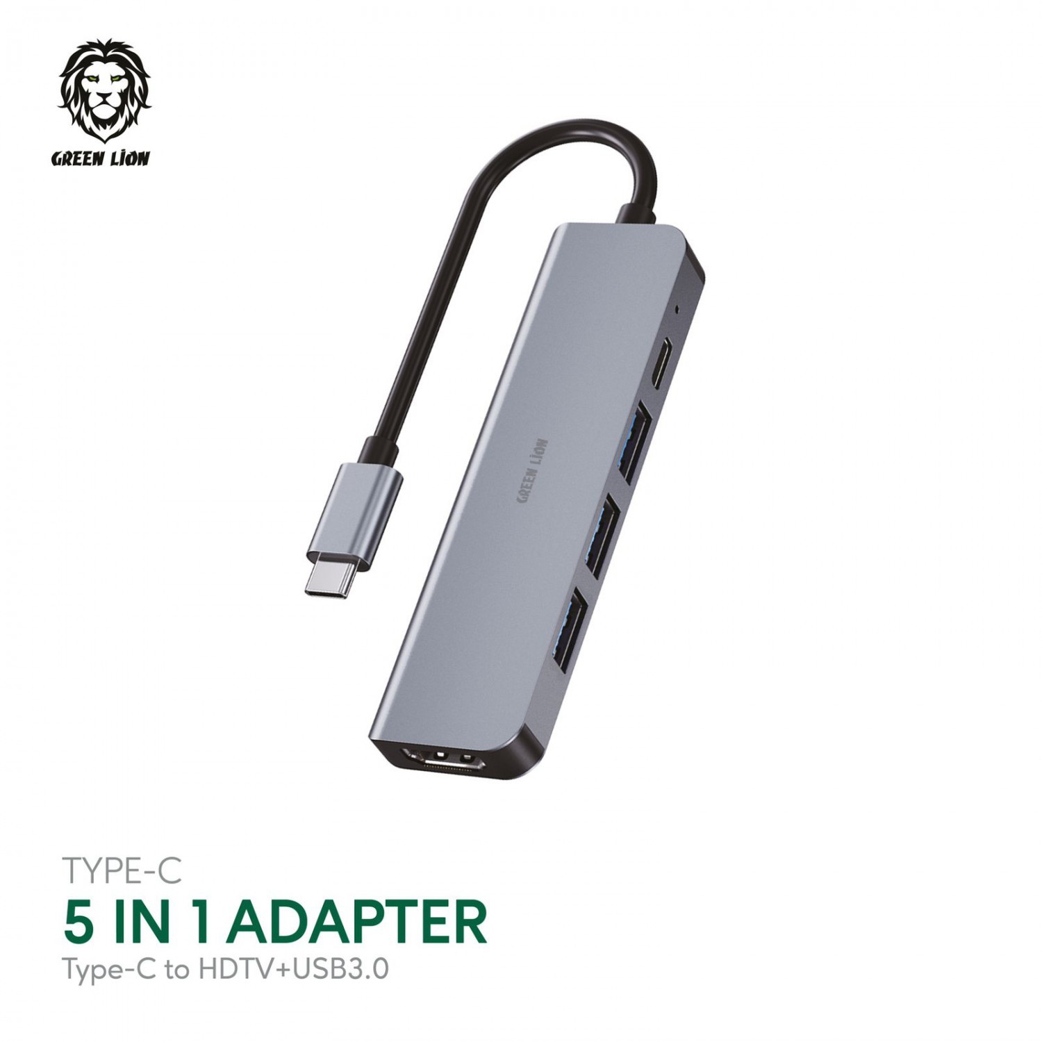 Green 5 in 1 Type-C Adapter 4K - Gray