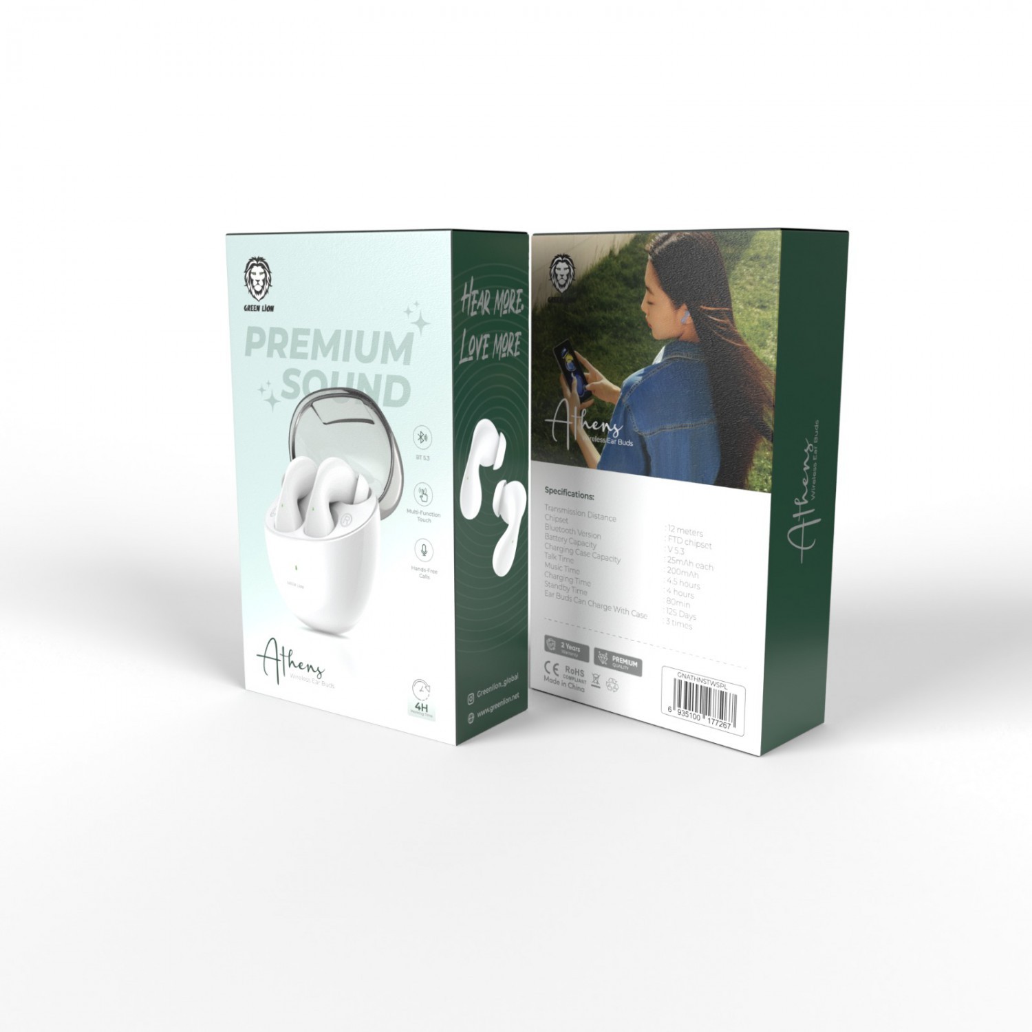 Green Lion Athens Premium Sound Wireless Earbuds - White