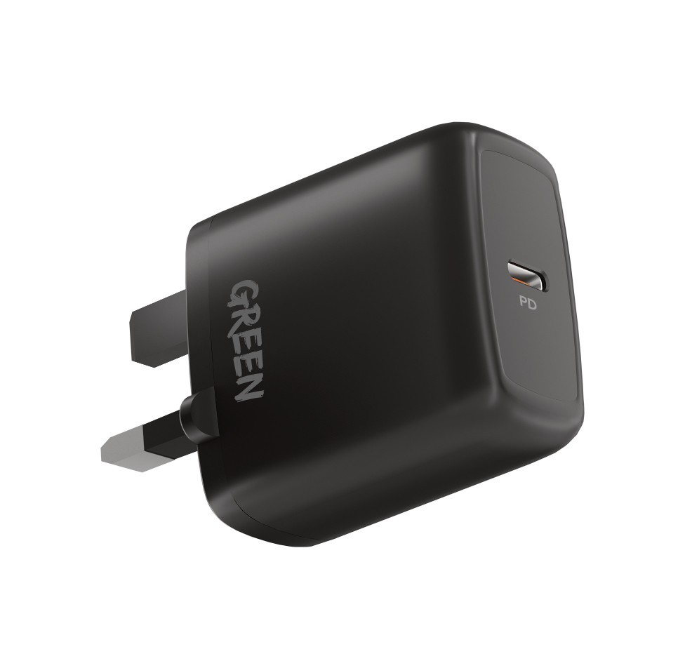  Green Type-C Port Wall Charger 20W UK - Black