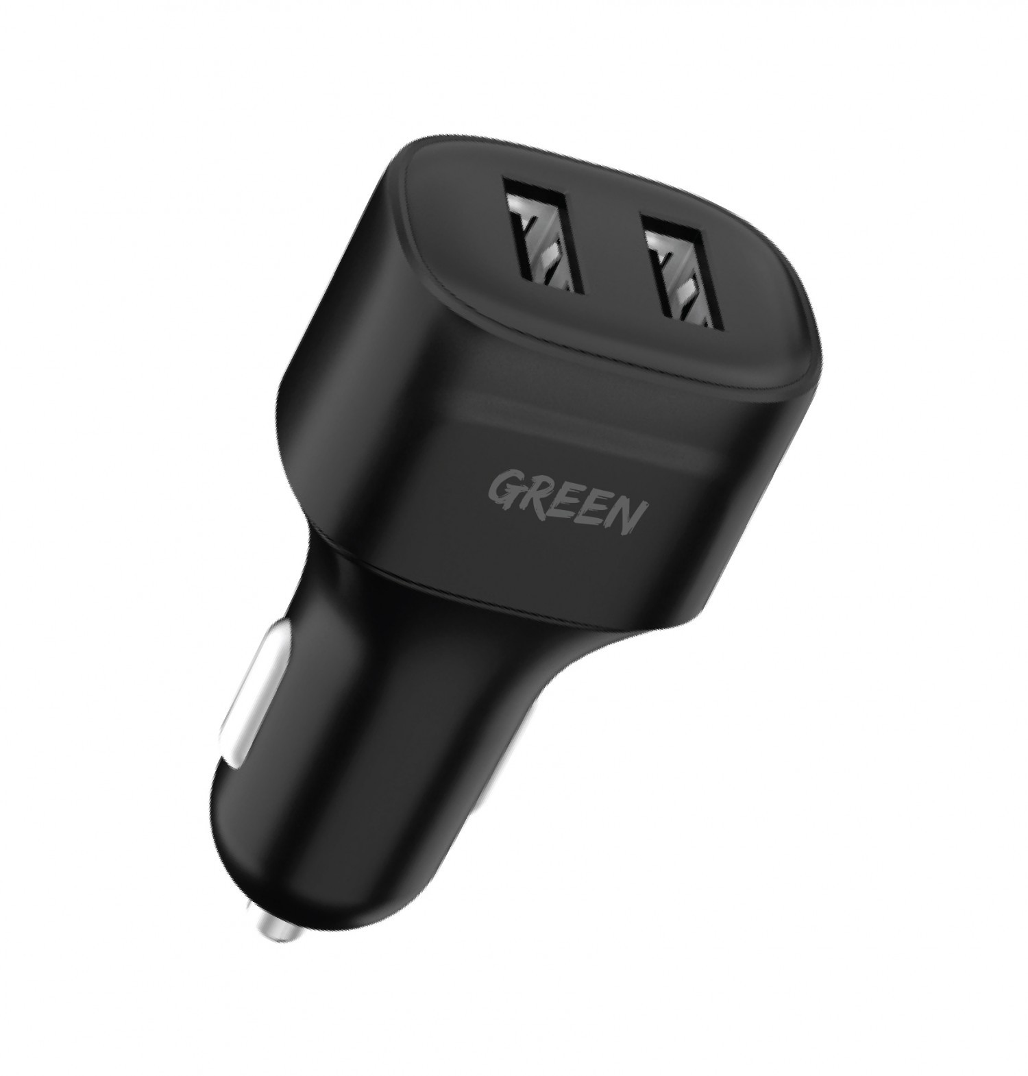 Green Dual Port Car Charger 12W - Black