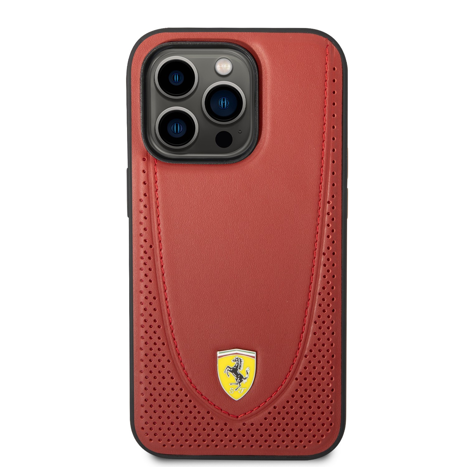 Ferrari Magsafe Leather Stitched Red Line Hard Case For iPhone 14 Pro (6.1")