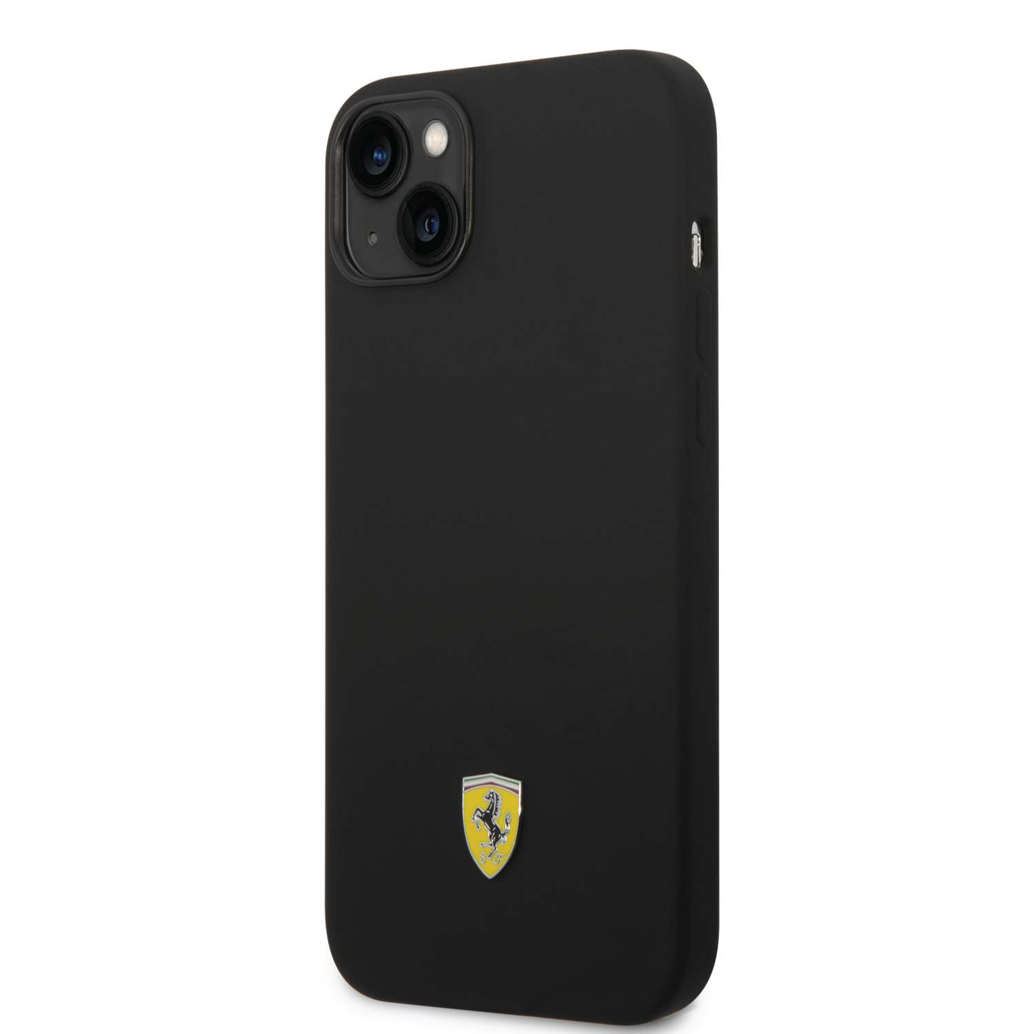 Ferrari Liquid Silicone Case Black Camera Outline & Metal Logo For iPhone 14 Plus