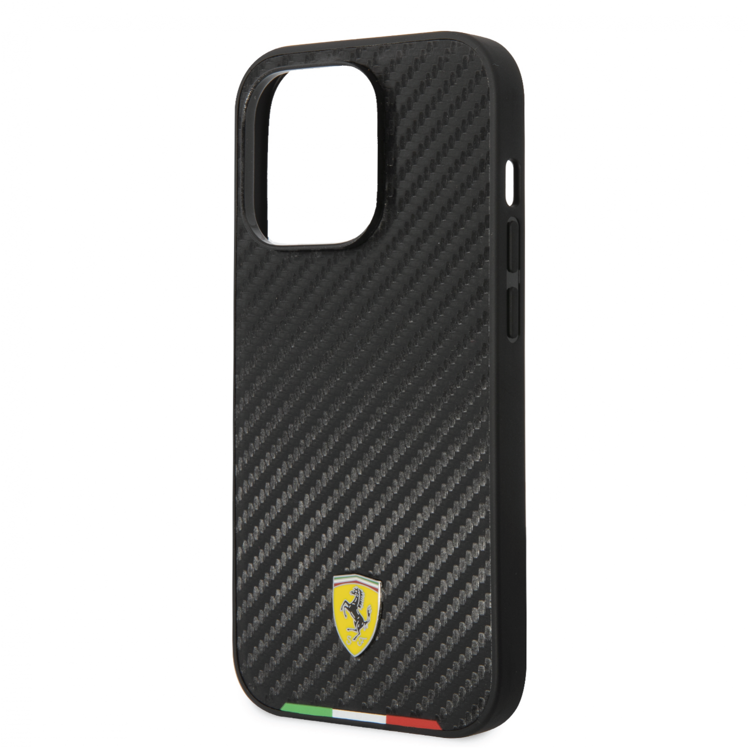 Ferrari HC PU Carbon Effect Case With Italian Flag Line For iPhone 14 Pro - Black