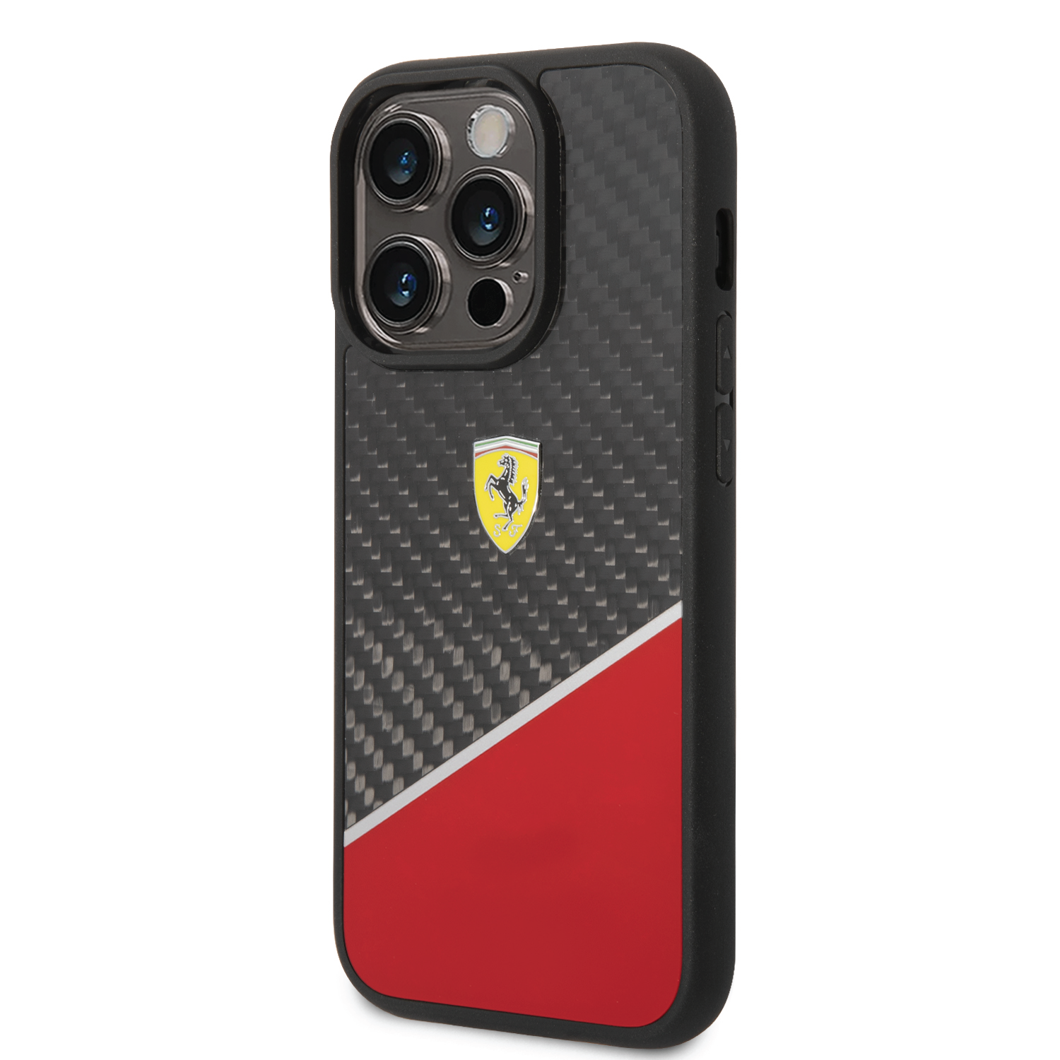 Ferrari Bimaterial Carbon Case & Polycarbonate & Silver Stripe For iPhone 14 Pro Max