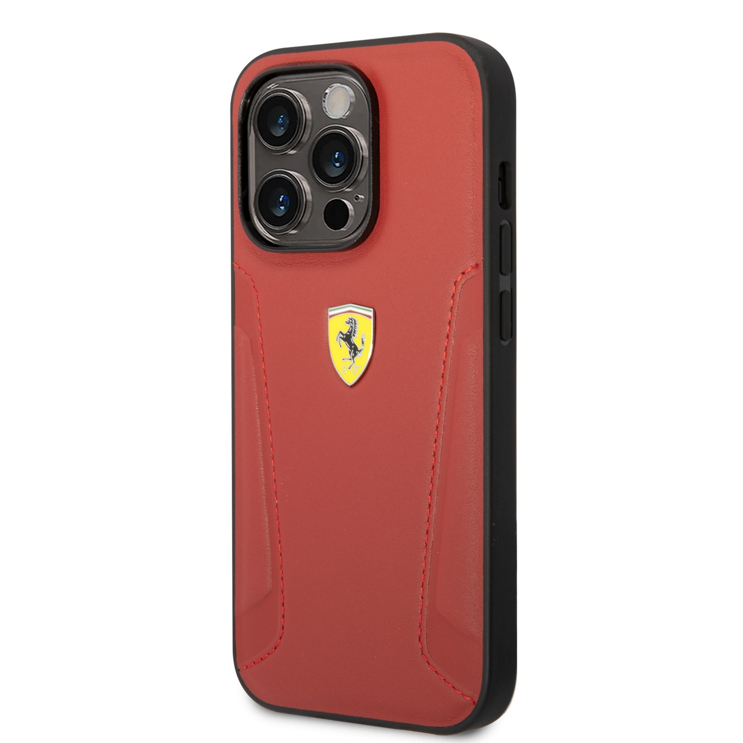 Ferrari Leather Case With Hot Stamped Sides & Yellow Shield Logo For iPhone 14 Pro