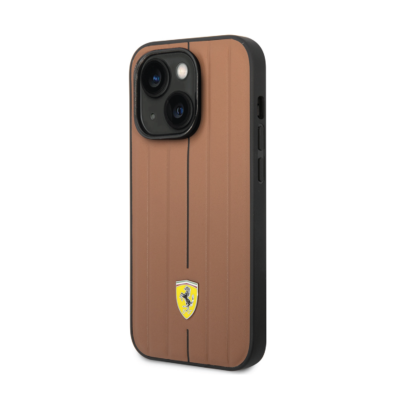 Ferrari Leather Case With Embossed Stripes & Yellow Shield Logo For iPhone 14