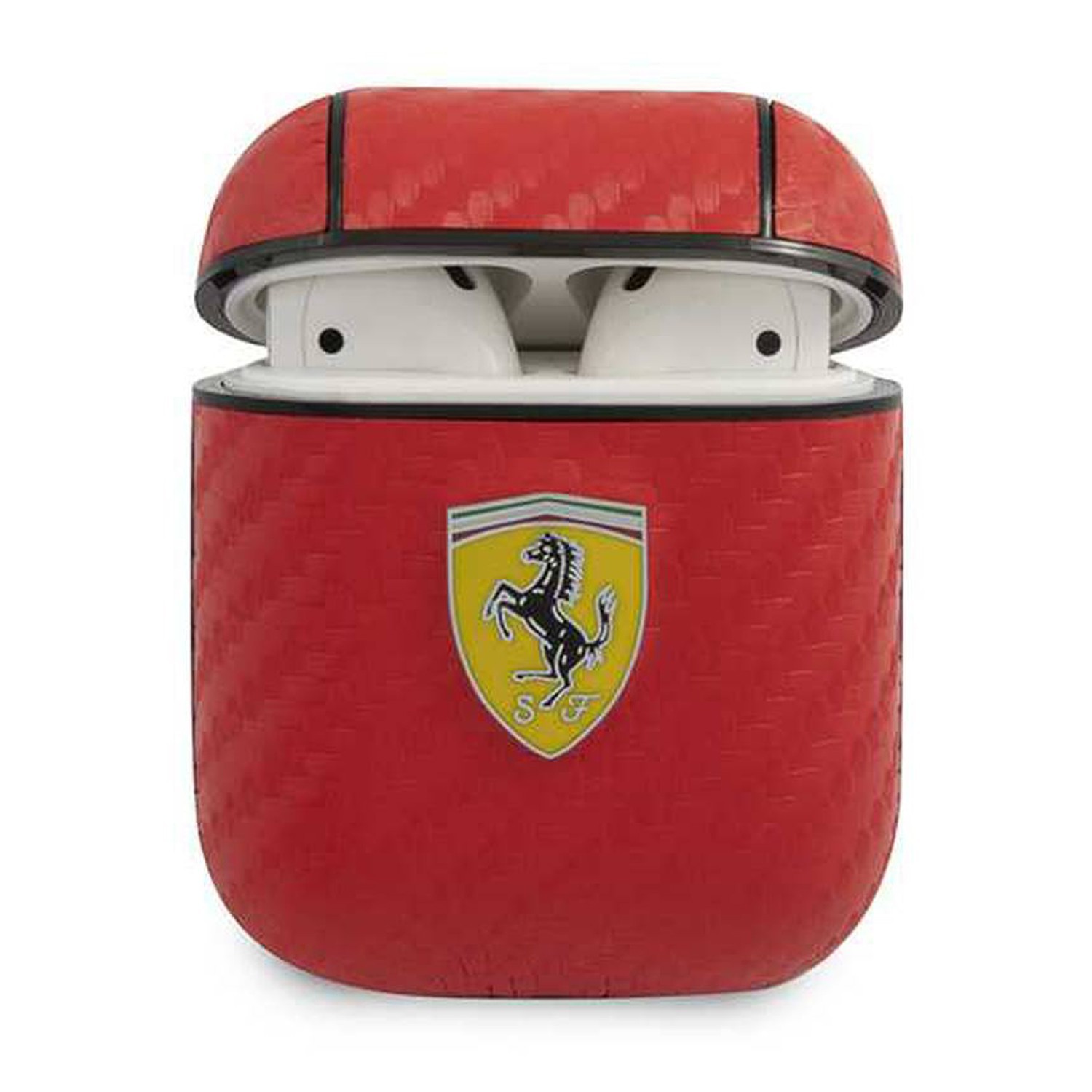 Ferrari PC Leather Case With Yellow Shield Metal Logo For Airpods 1/2