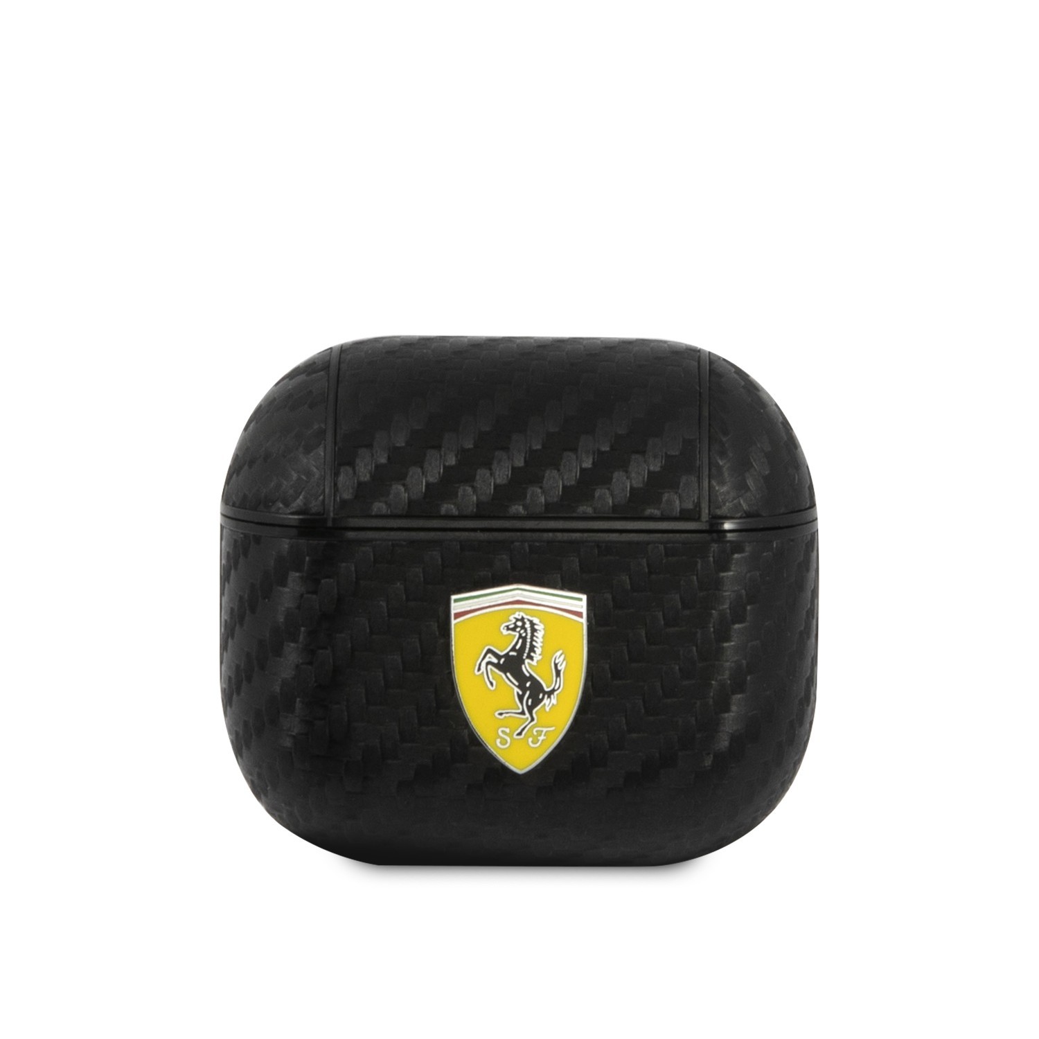 Ferrari PC PU Carbon Yellow Shield Metal Logo Case for Airpods 3 -