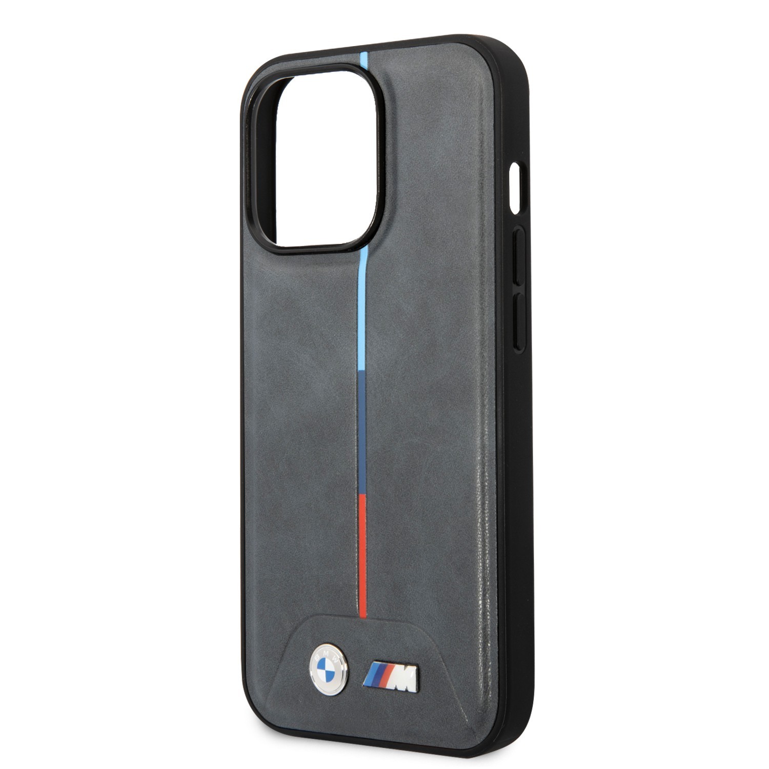 BMW M Collection Magsafe Compatibility Quilted PU Case with Hot Stamped Tricolor Stripe iPhone 14 Pro Compatibility