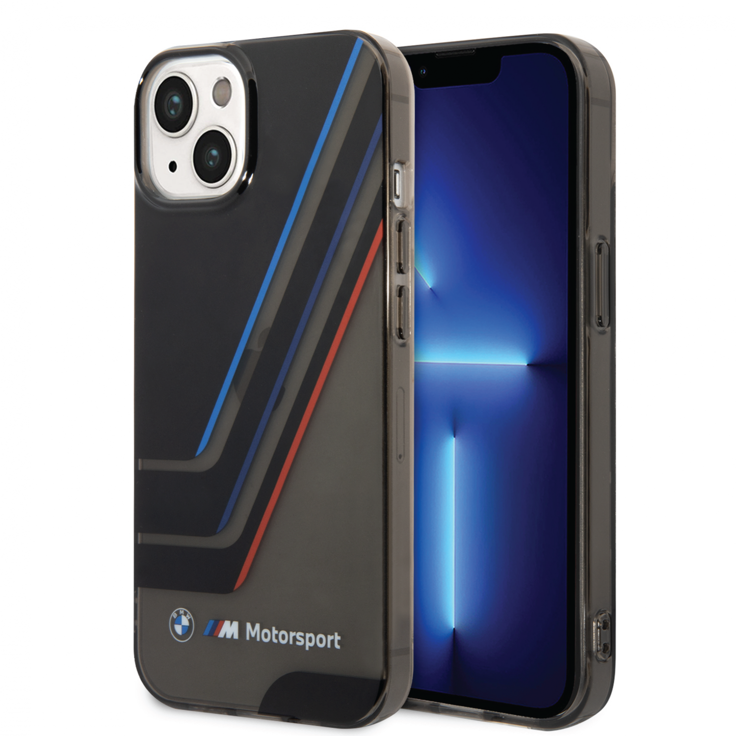 BMW Motorsport Collection PC/TPU IML Printed Tricolor Stripes, Translucent Zones & Printed Logo For iPhone 14 - Black