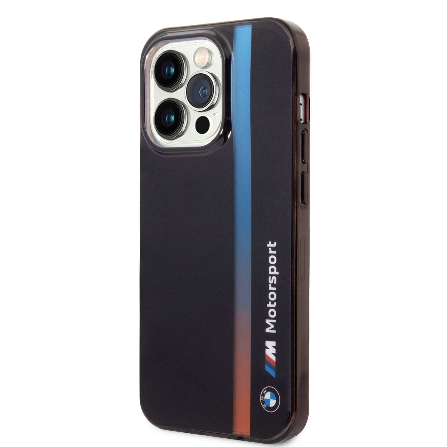 BMW Motorsport Collection PC/TPU IML Case With Printed Tricolor Fading Stripe For iPhone 14 Pro Max - Black