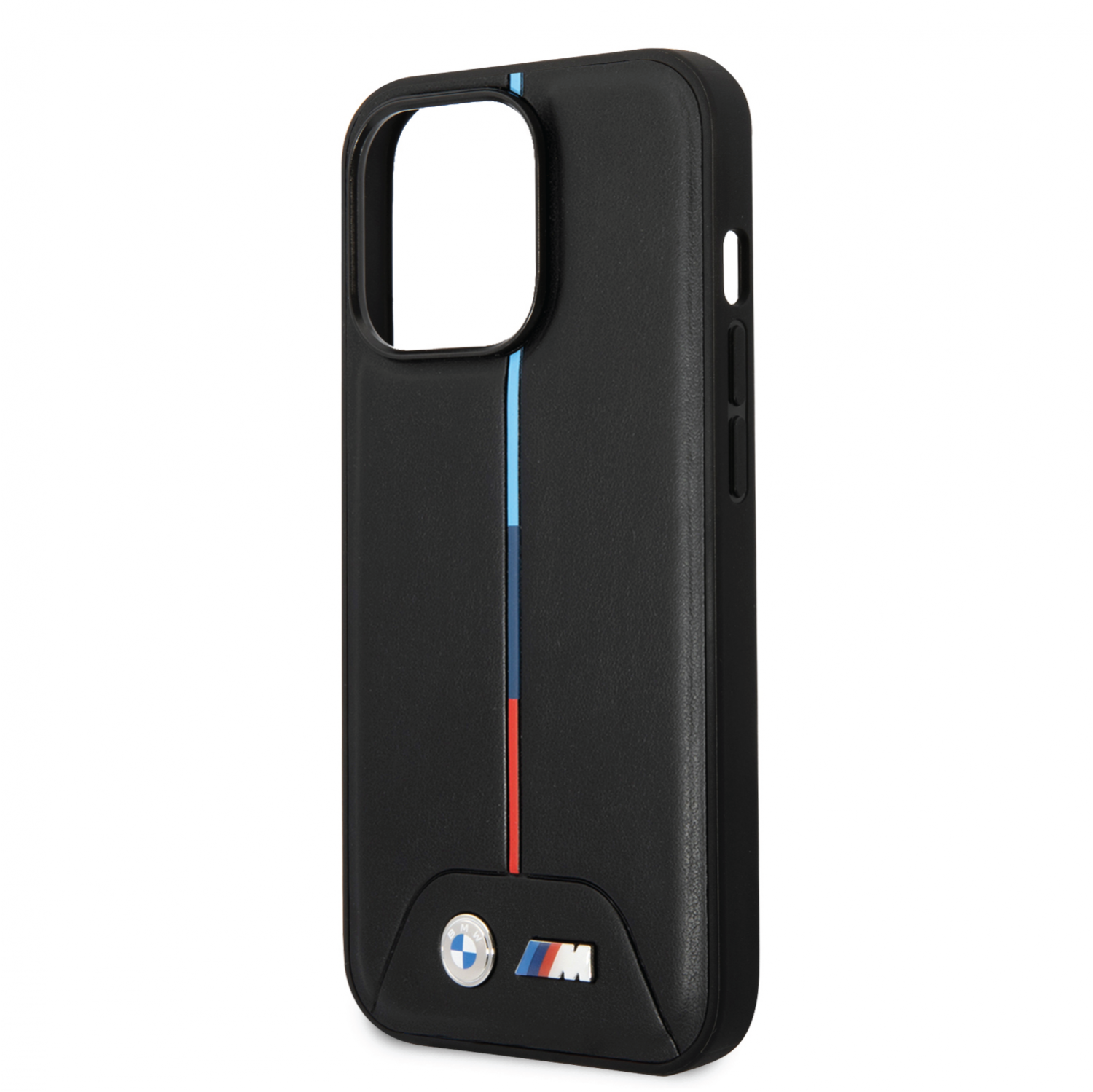 BMW M Collection Quilted PU Case With Hot Stamped Tricolor Stripe And Printed Logo For iPhone 14 Plus - Black