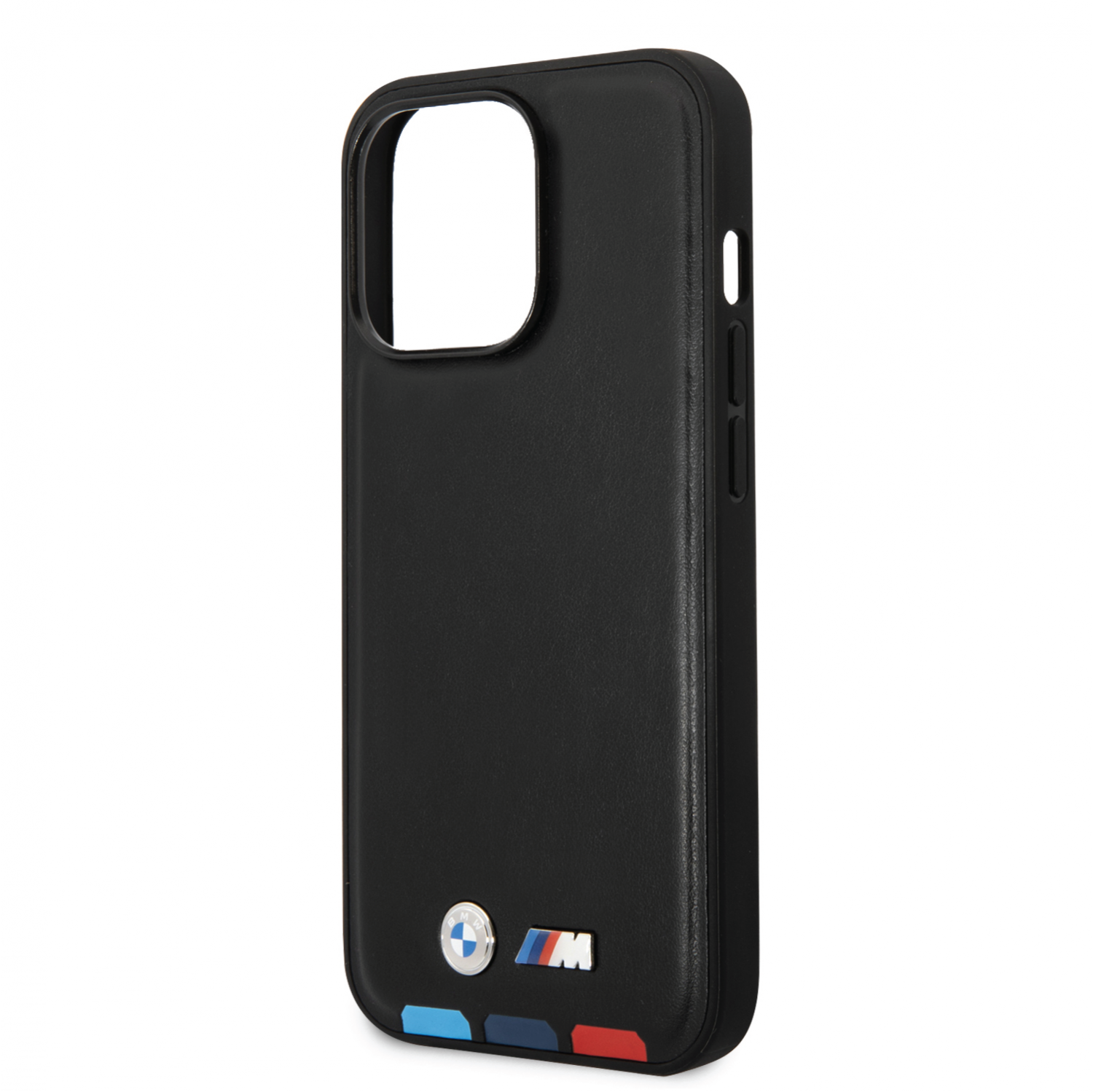 BMW M Collection Quilted PU Case With Hot Stamped Tricolor Stripe And Printed Logo For iPhone 14 Pro Max - Black