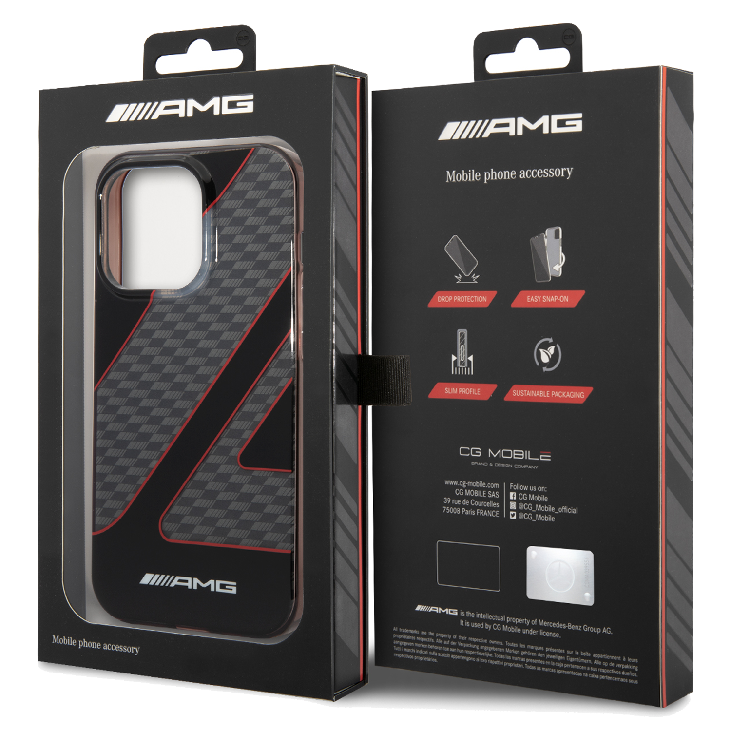 AMG Transparent Double Layer Case With Checkered Flag Pattern For iPhone 14 Pro