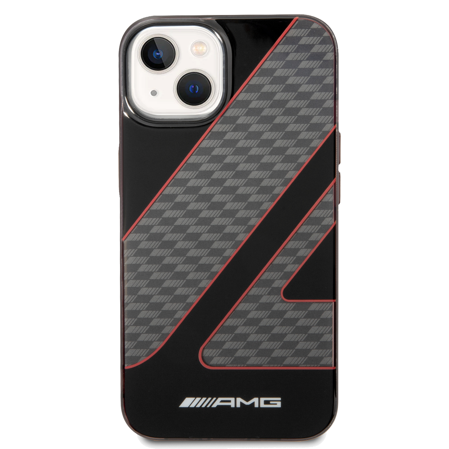 AMG Transparent Double Layer Case With Checkered Flag Pattern For iPhone 14