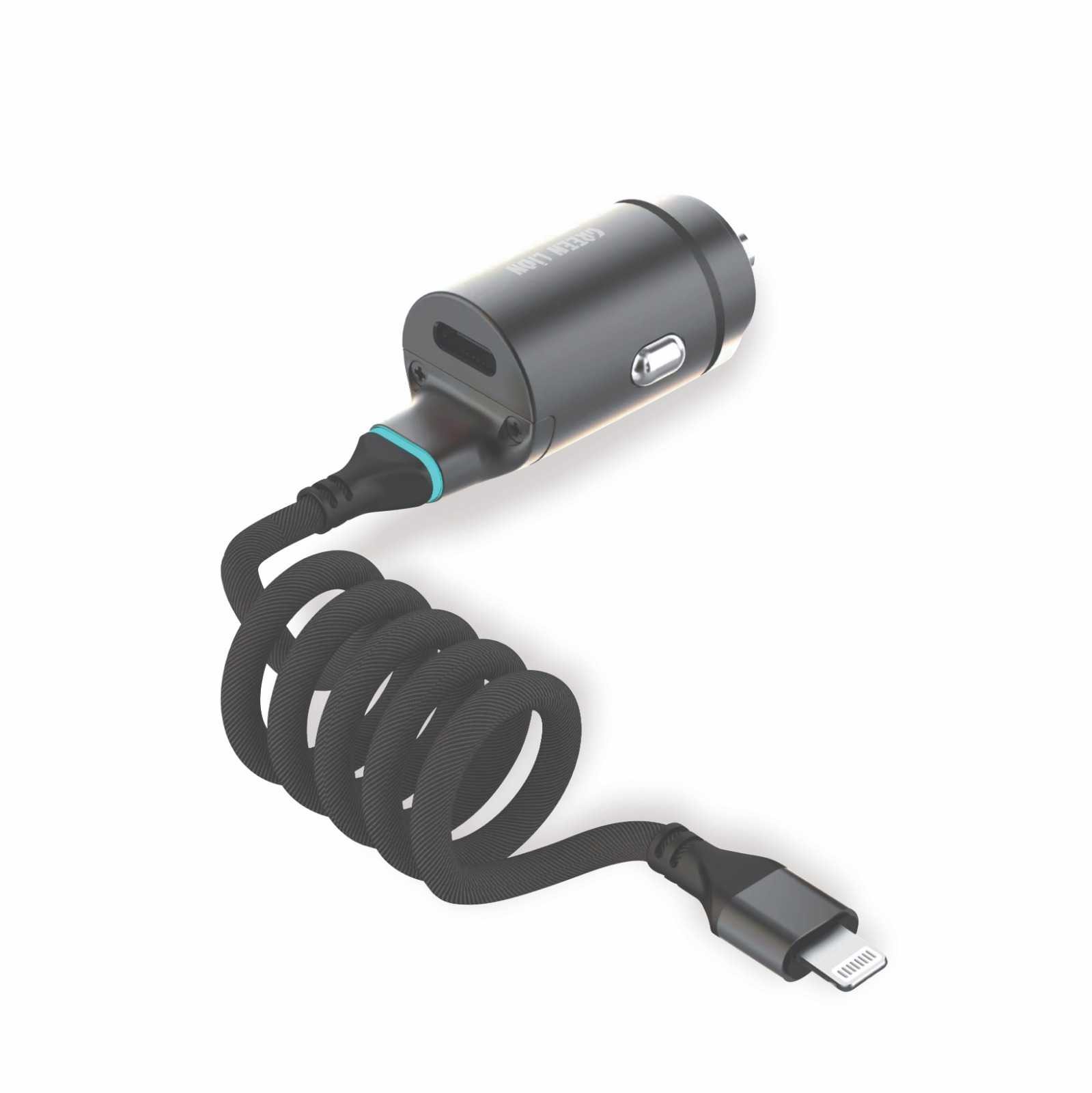 Green Lion 45W PD Car Charger with Integrated Lightning Cable