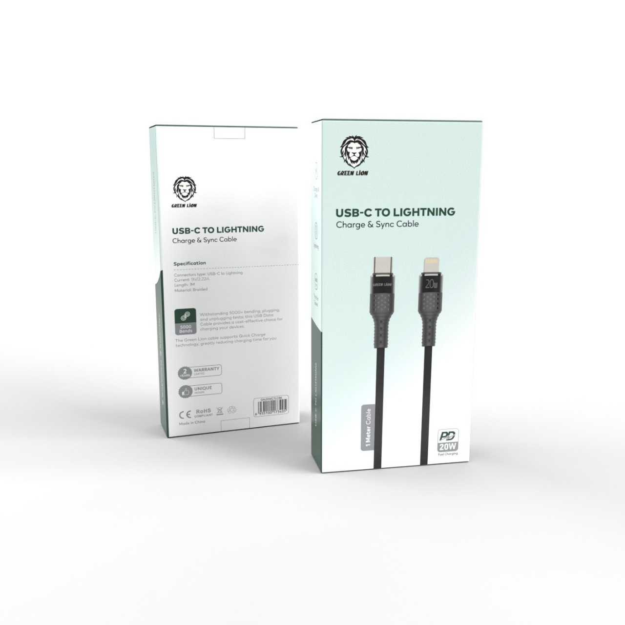 Green Lion Type-C to Lightning Data Cable 1M PD 20W - Black