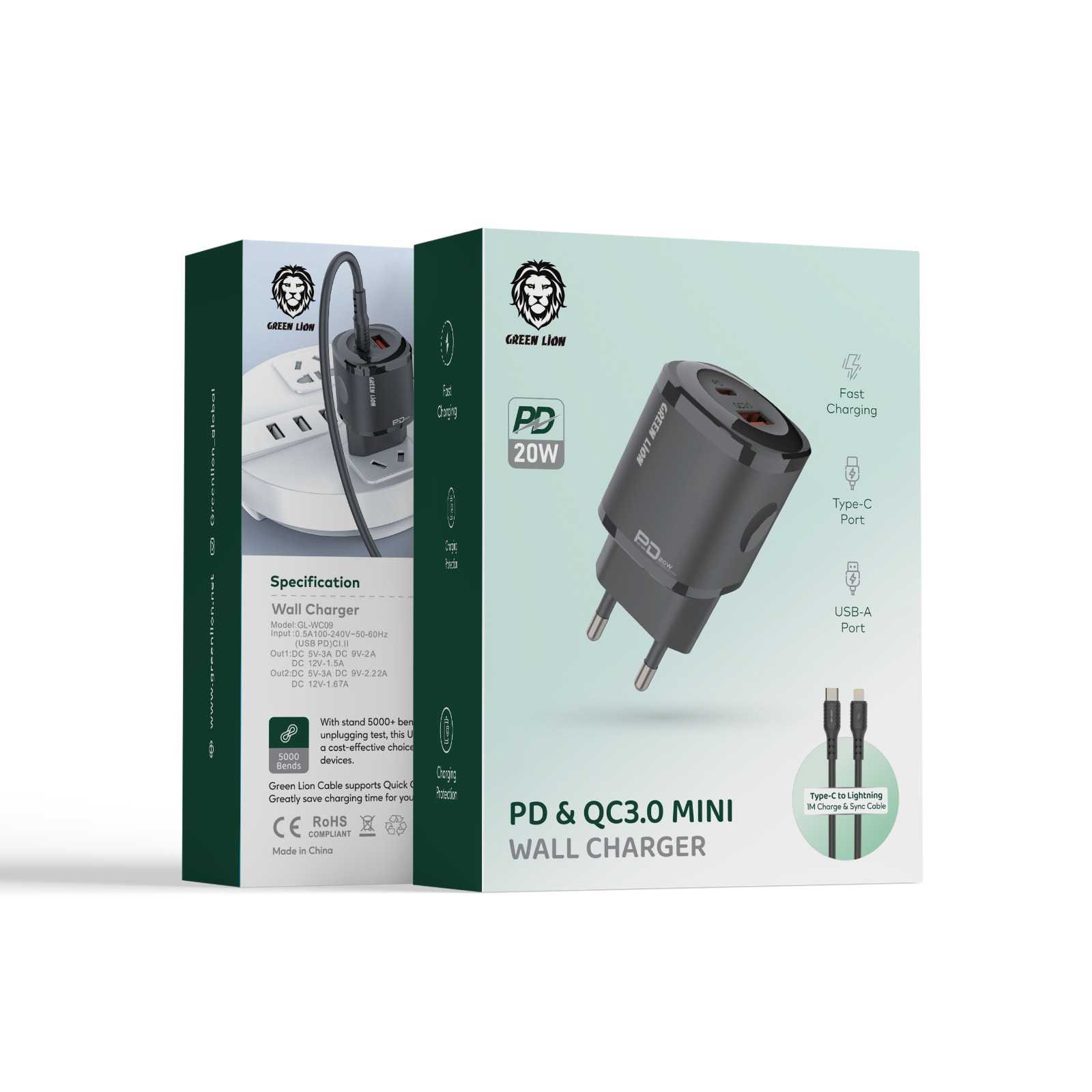 Green Lion PD+QC3.0 20W One way solution +TC-IPH data cable EU