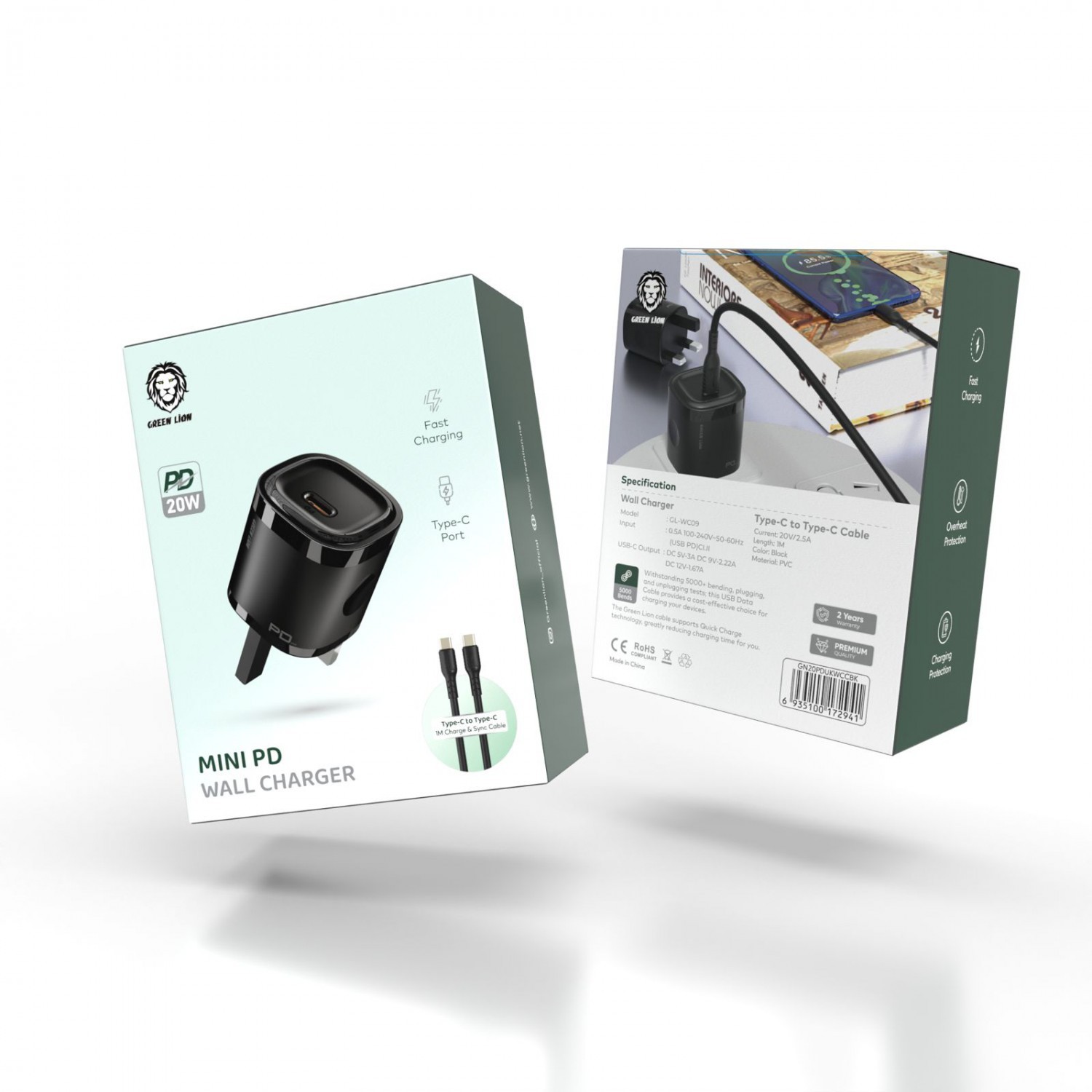 Green Lion PD 20W+TC-TC data cable1m Black/Orange