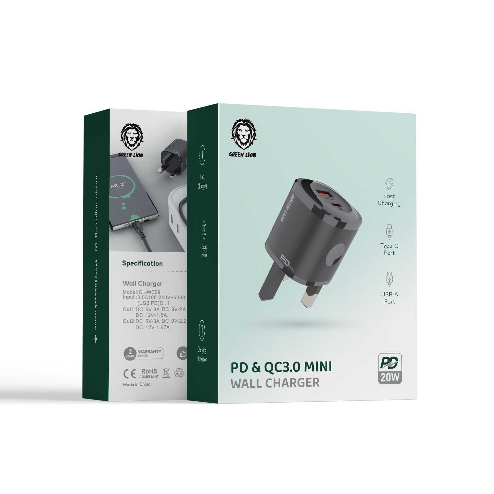 Green Lion PD+QC 20W One-way solution Black/Orange