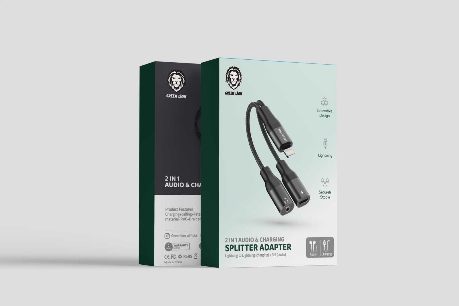 Green Lion 2 in 1 Splitter Adapter ( Lightning to Lightning(Charging) + 3.5MM(Audio)